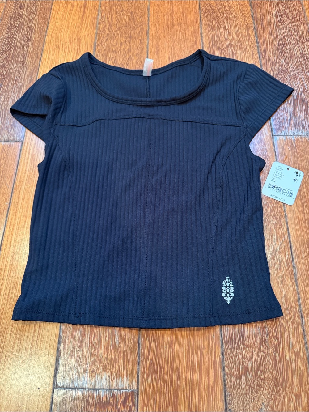 FP Movement by Free People Black Ribbed Cap-Sleeve Top XS NWT